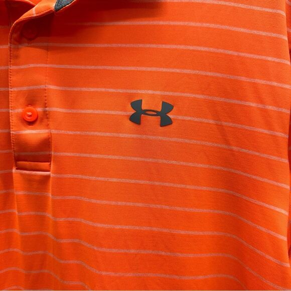 Under Armour UA bright neon orange striped the playoff polo men's medium - Picture 2 of 4